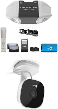 CHAMBERLAIN C2405 MYQ Smart Garage Door Opener, Chain Drive, 1/2-HP Motor, Dual Light - Quantity 1 + myQ Smart Garage Security Camera – 1080p HD Video, Night Vision, Motion Detection, Magnetic, Wi-Fi