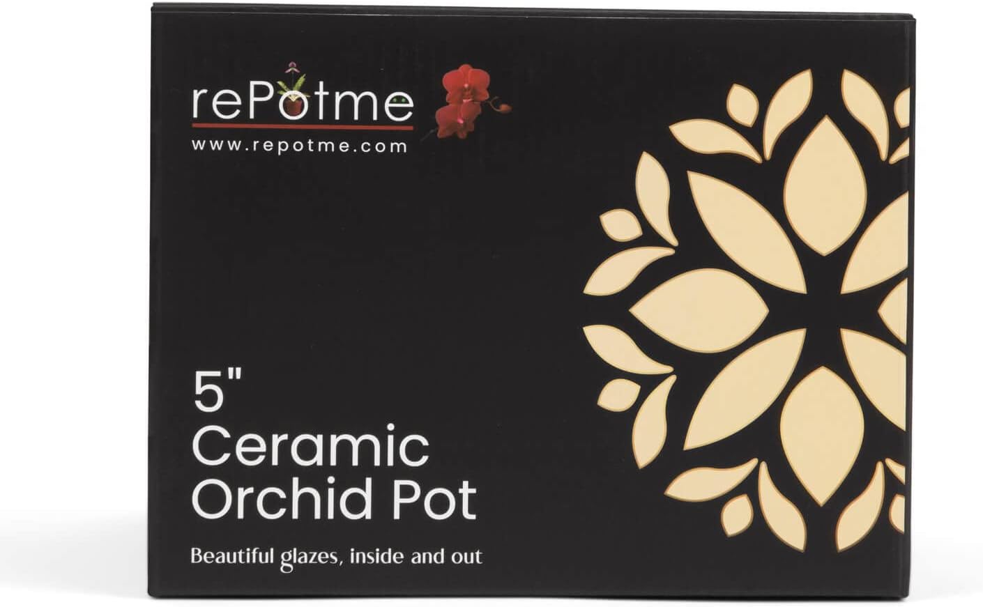 rePotme Orchid Pot - 5 inch Floral Cutout Ceramic Orchid Pot with Holes (Cream Over Garnet) - Includes Free 5 inch Slotted Pot Liner