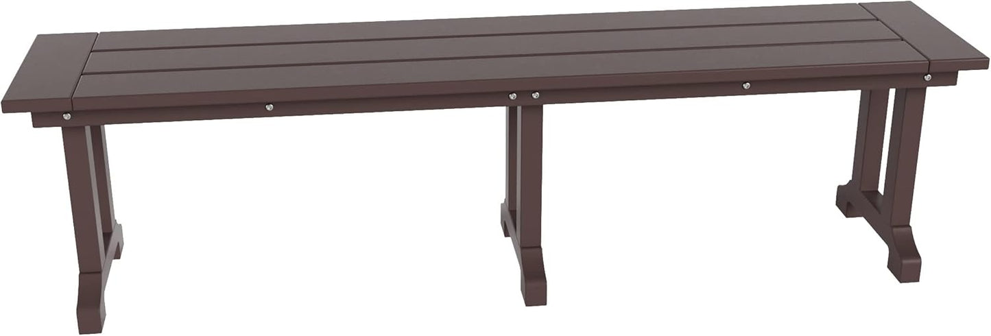 WestinTrends Malibu 65" Outdoor Dining Bench, All Weather Resistant Poly Lumber Patio Garden Bench Trestle Long Bench for Both Outdoor and Indoor, Dark Brown