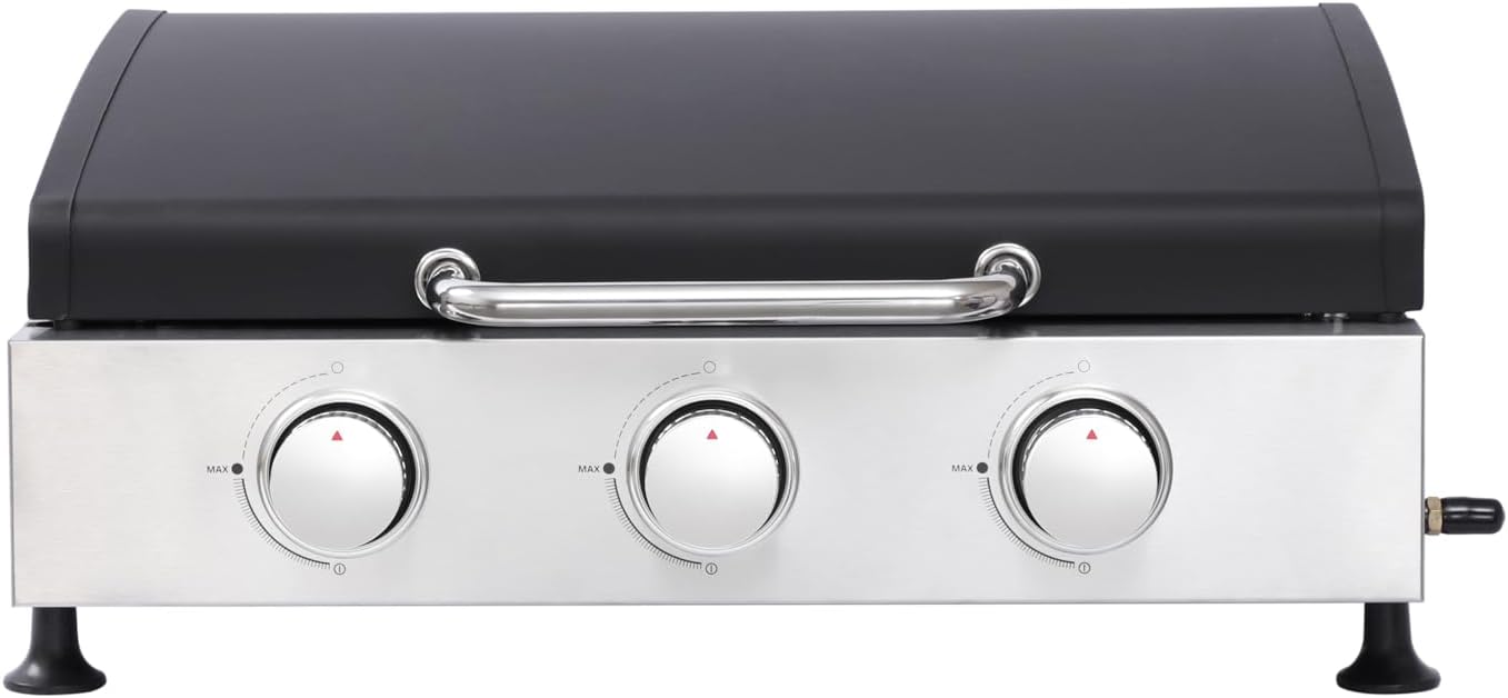 3-Burner Propane Gas BBQ Grill with SS Plancha, 28,650 BTU Output, Wire Enamel Cooking Grids, Heavy-Duty Stainless Steel Grill