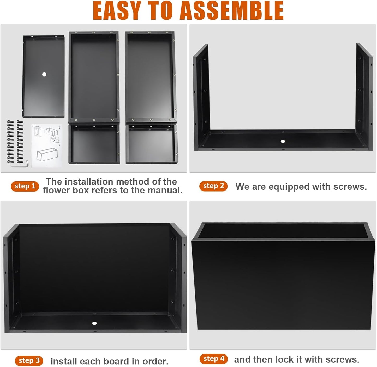 Steel Planter Box 40"x16"x24", Square Metal Planter Box Indoor&Outdoor, Steel Planters Heavy Duty for Commercial and Residential Use, Black