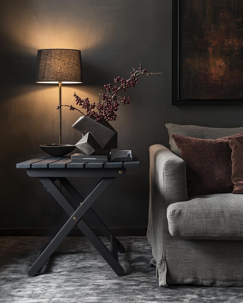 Outdoor Side Table, No Assembly Folding Wooden End Table for Outside or Indoor, Small Patio Tables for Camping, Pool, Bathroom, Backyard and Porch (Black)