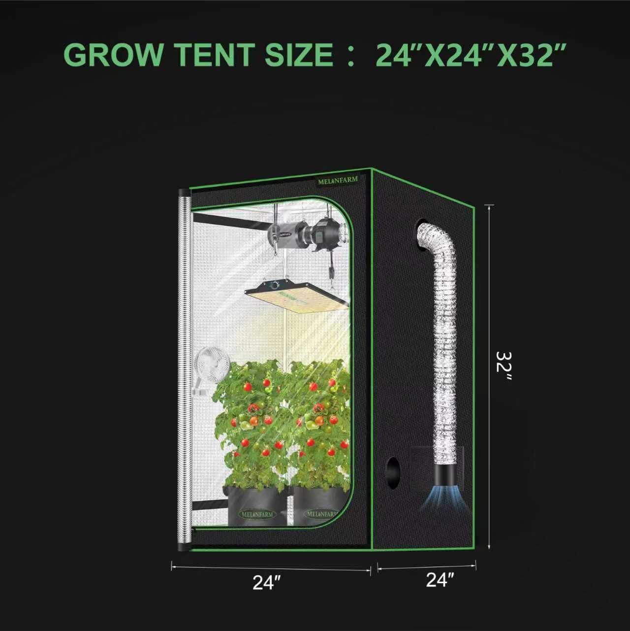 MELONFARM 2x2 Grow Tent, 24"x24"x32" Double Transparent Viewing Door Indoor Grow Tent, Growing Tent with High Reflective Mylar & Floor Tray, Plant Tent for Indoor Hydroponics Growing