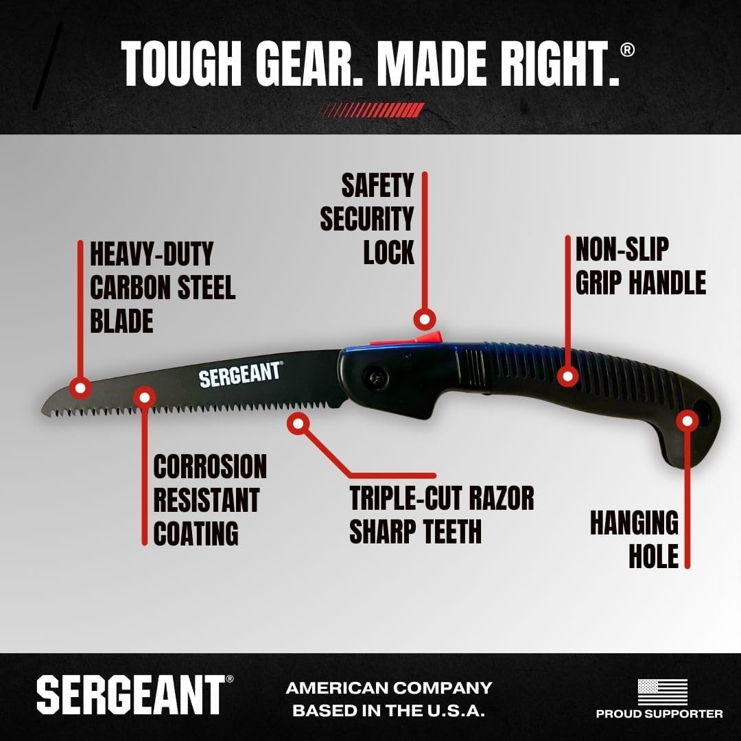 Folding Hand Saw All-Purpose + Carry Case. Best for Wood, Bone, PVC, Tree Pruning, Gardening, Camping, Hunting, Outdoors, Tool Box. Rugged 7" Steel Blade & Slip-Resistant Rubber Grip Handle.