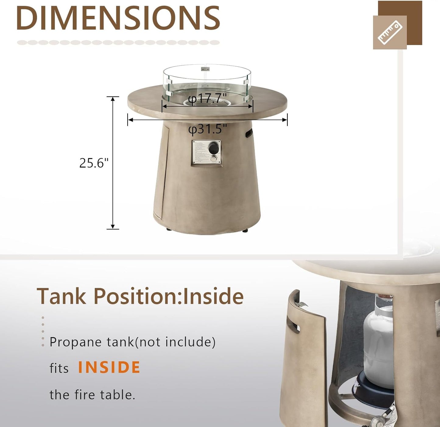 COSIEST 31.5-inch Round Fire Pit, Magnesium Oxide Outdoor Propane Fire Table, CSA Certified, 40,000 BTU Stainless Steel Burner, Free Lava Rocks, Fits 20lb Tank Inside