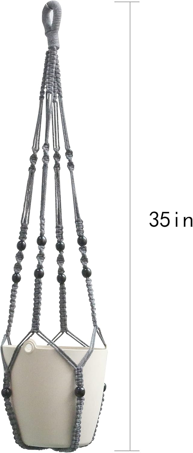 Macrame Plant Hanger Indoor Hanging with Wood Beads Macrame Planters No Tassel for Indoor Outdoor Boho Home Decor 35 Inch (Gray,1pc)