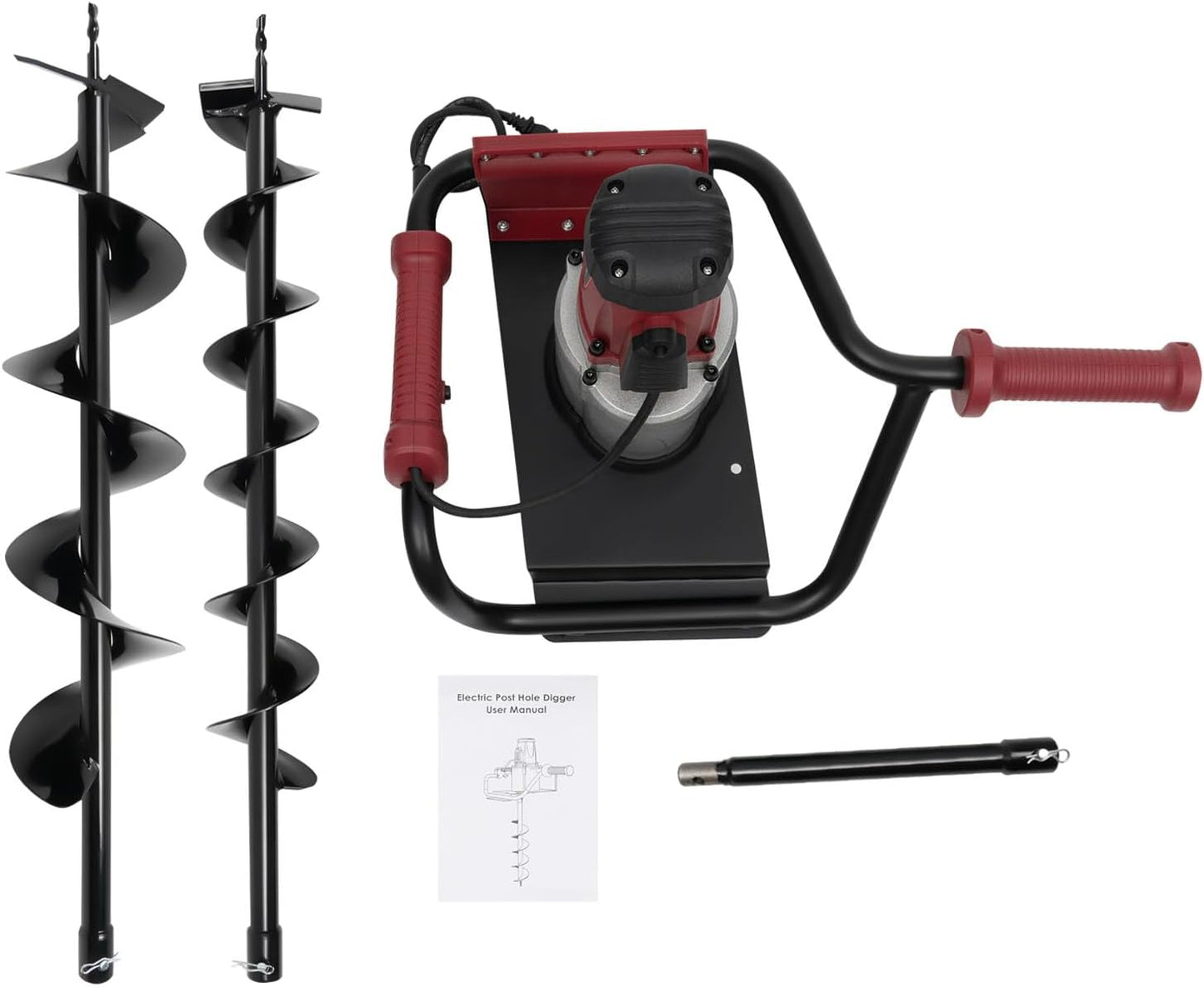 Post Hole Digger,1500W 1.6HP Electric Post Hole Auger Earth Auger Digging Drill Digging Machine with 4" & 6" Digging Auger Bits and Extension Bar Set for Planting,Trenching in Garden (1500W,2xDrill)