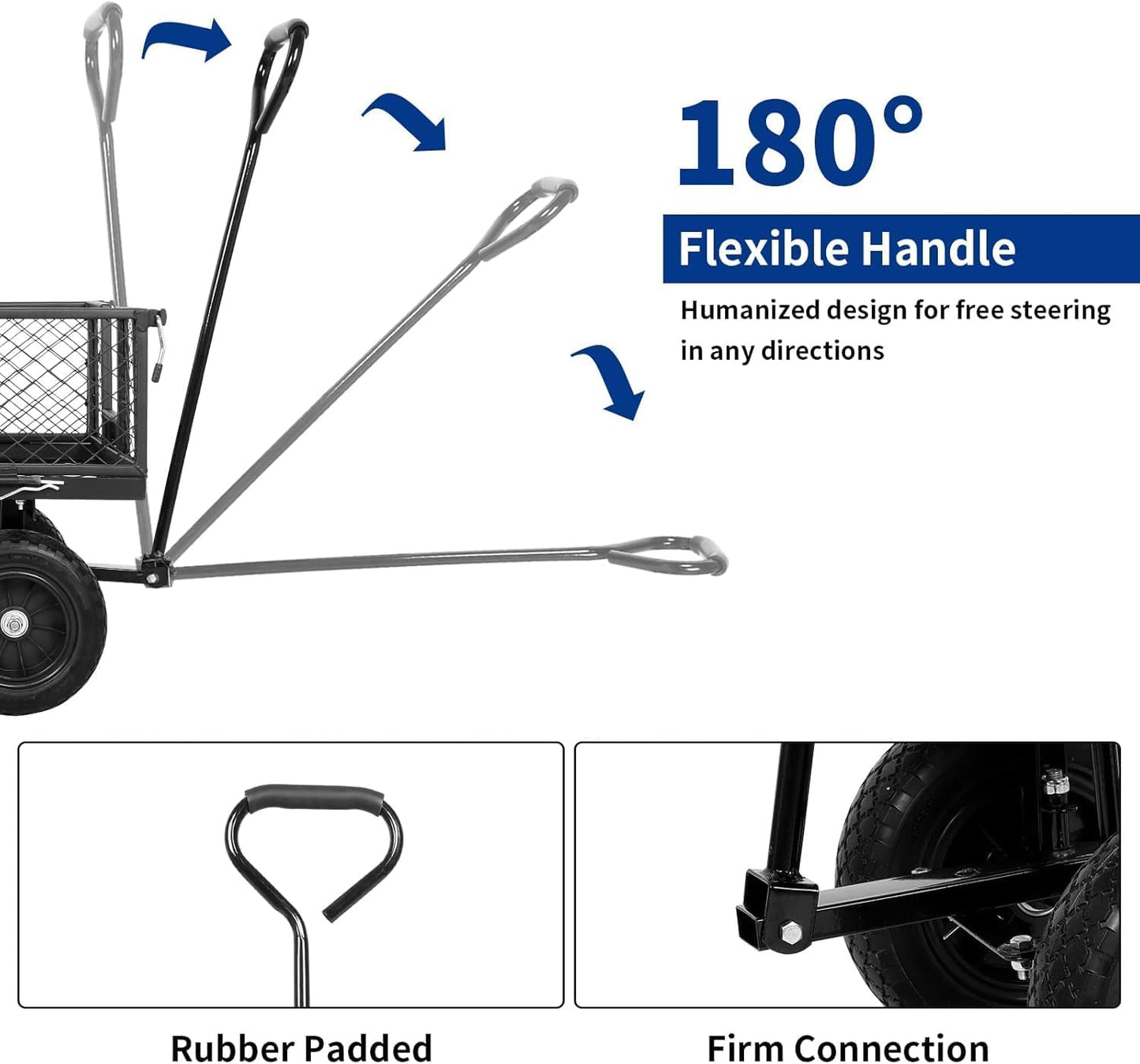 BILT HARD 10" Flat Free Tires Heavy Duty Garden Cart with 180° Rotating Handle and Removable Sides, 4 Cu.Ft 400 lbs Capacity Utility Steel Wagons for Outdoor