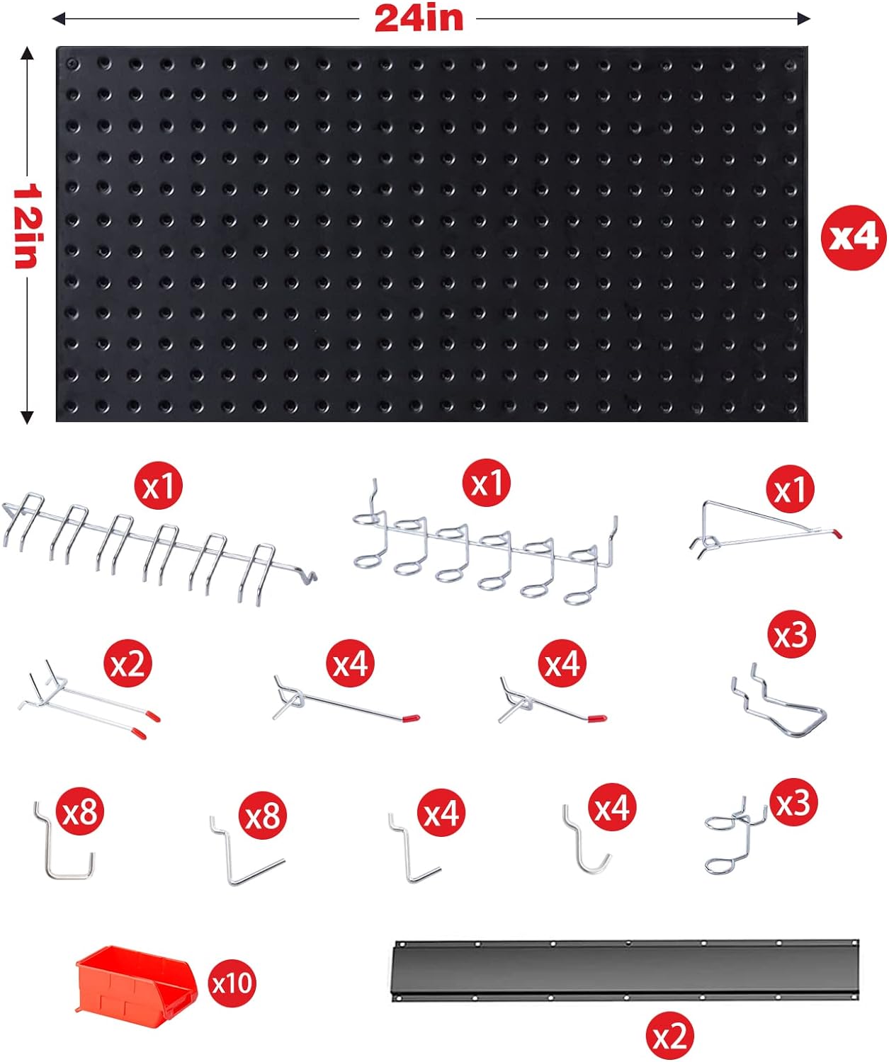 Ultrawall Pegboard Wall Organizer, Black Metal Pegboard Panels, Garage Storage System with Hooks and Storage Bins, 59pcs