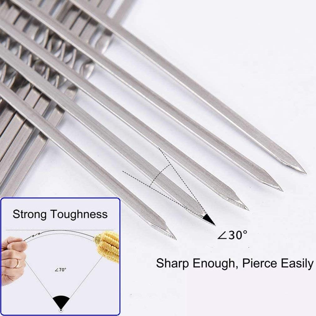 12PCS Kabob Skewers Flat Metal Stainless Steel BBQ Barbecue Skewer 14" Anti-Roll Heavy Duty Shish Kebob Sticks Wide Reusable Grilling Skewers Set for Meat Shrimp Chicken Vegetable Kebab Fork Sausageā¦