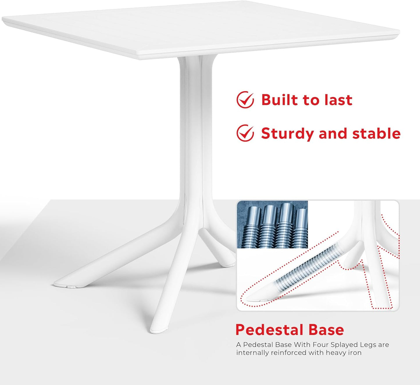 5-Piece Outdoor Dining Set, HDPE Patio Square Bistro Table and Stackable Chairs Sets for 4, Outdoor Furniture All Weather for Backyard Poolside, White