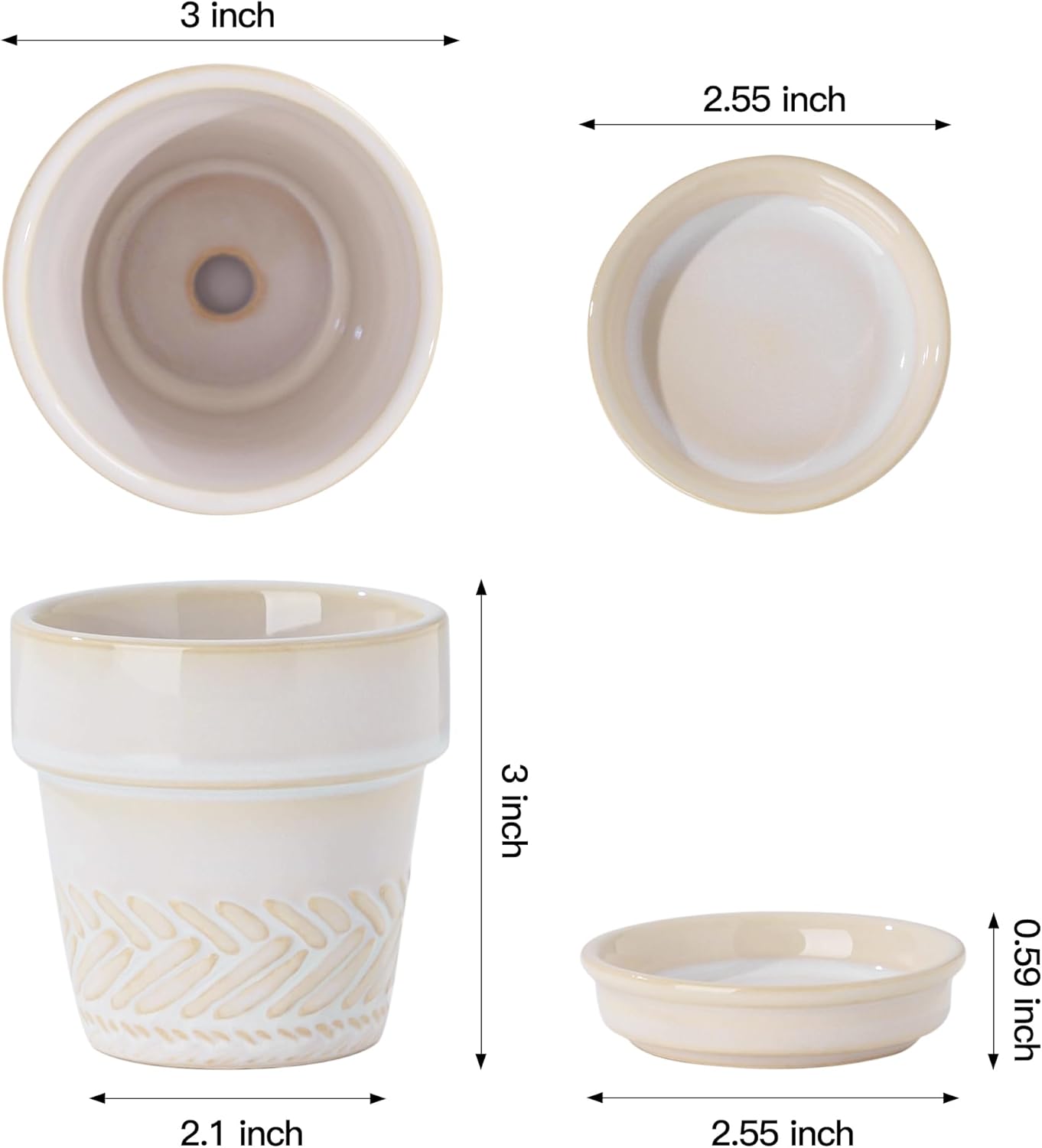 Succulent pots,Indoor Small Succulent Bonsai,3 Inch Mini Ceramic Succulent Pots with Saucer and Drainage Hole, Decorative Planter for Succulent, Cactus, Set of 4.