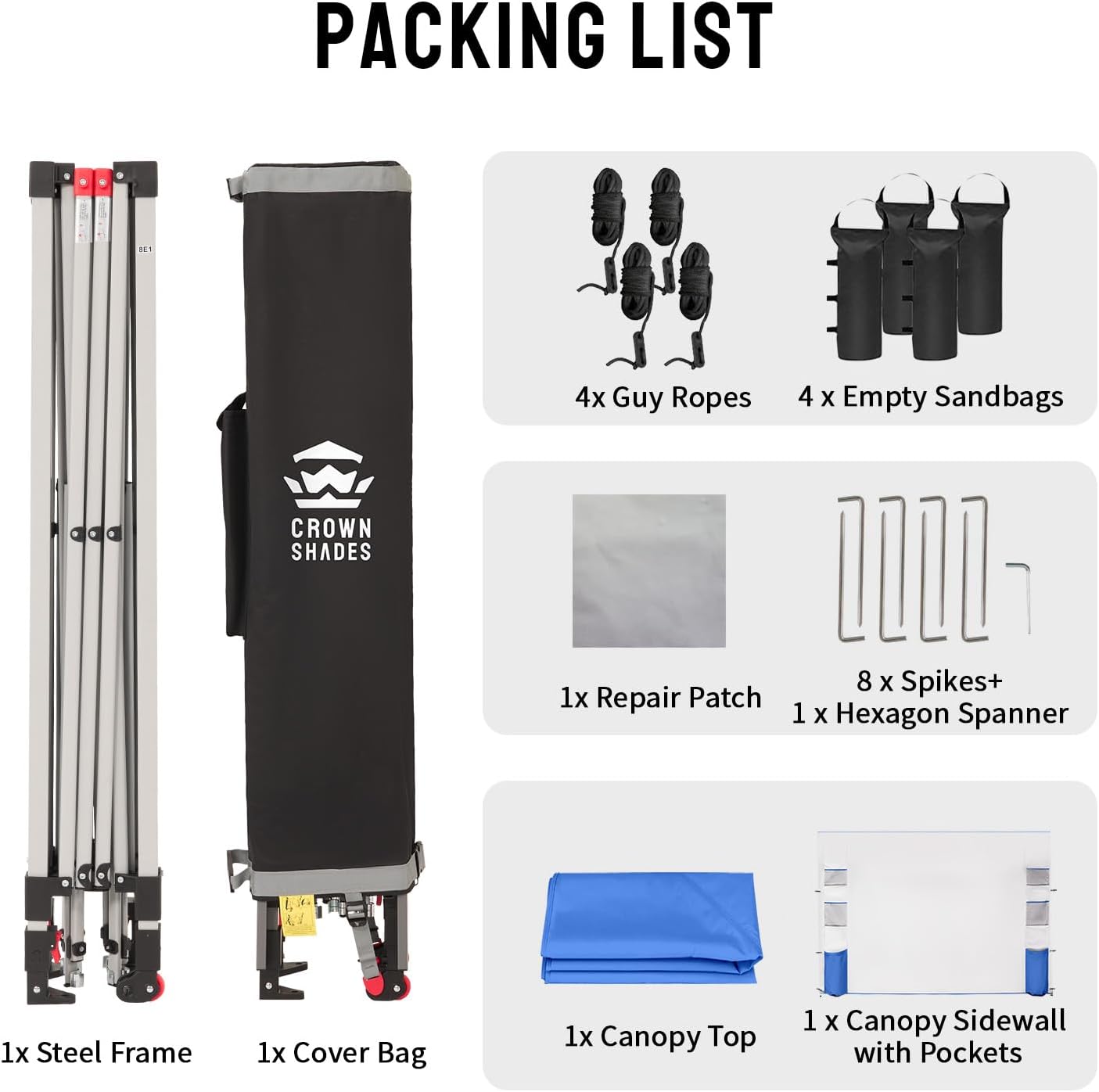 CROWN SHADES Canopy Tent, 10 x 10 Foot Portable Pop Up Outdoor Shelter with Pocket Sidewall, Push Center Lock, UV Protection, and Carry Bag, Blue