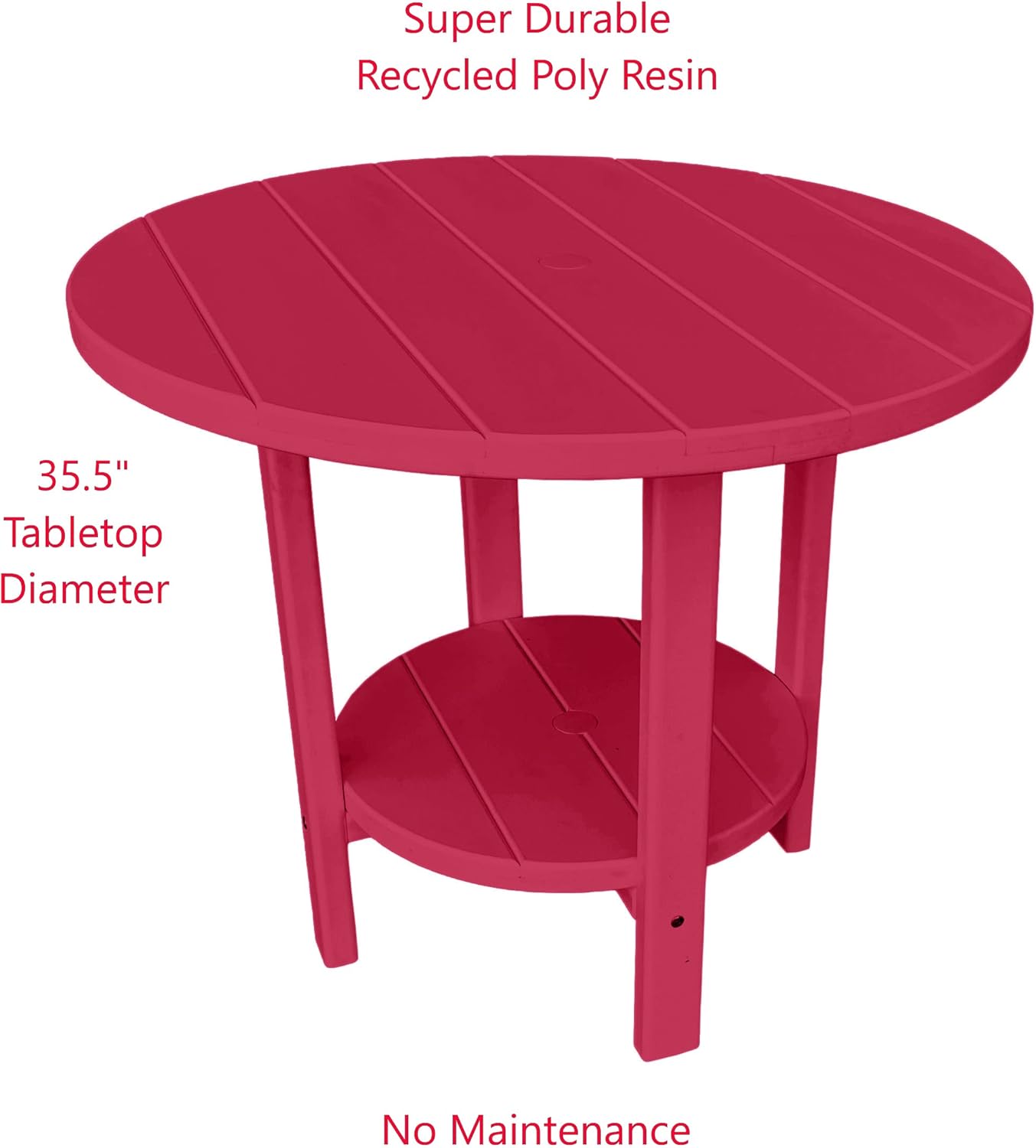 Phat Tommy Round Poly Resin Outdoor Patio Dining Table, All Weather Poly Patio Outdoor Furniture, Cranberry