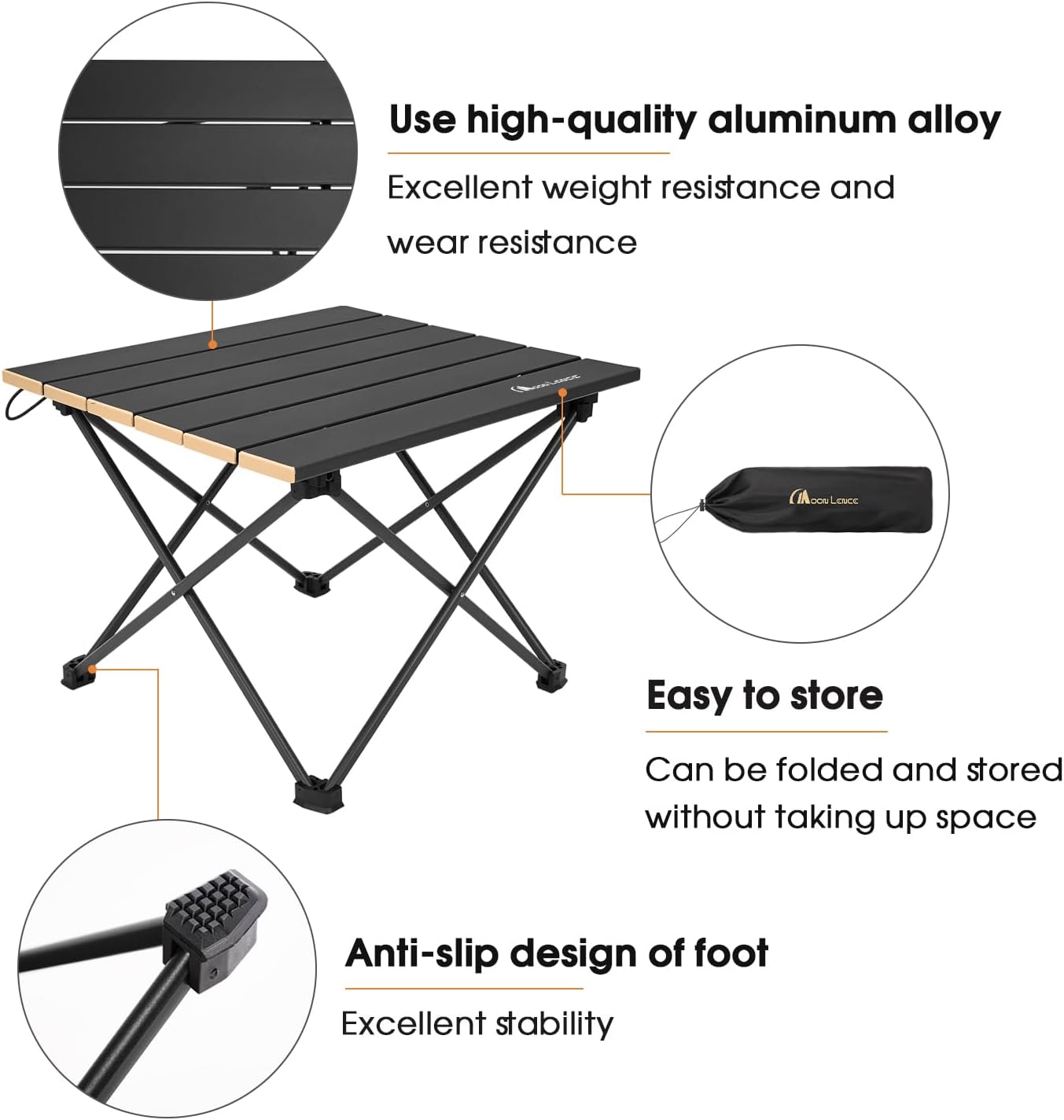 MOON LENCE Folding Beach Table, Small Folding Table, Outdoor Ultralight Aluminum Camping Table, Portable Compact Backpacking, Travel Table for Beach, Picnics, Cooking, Hiking
