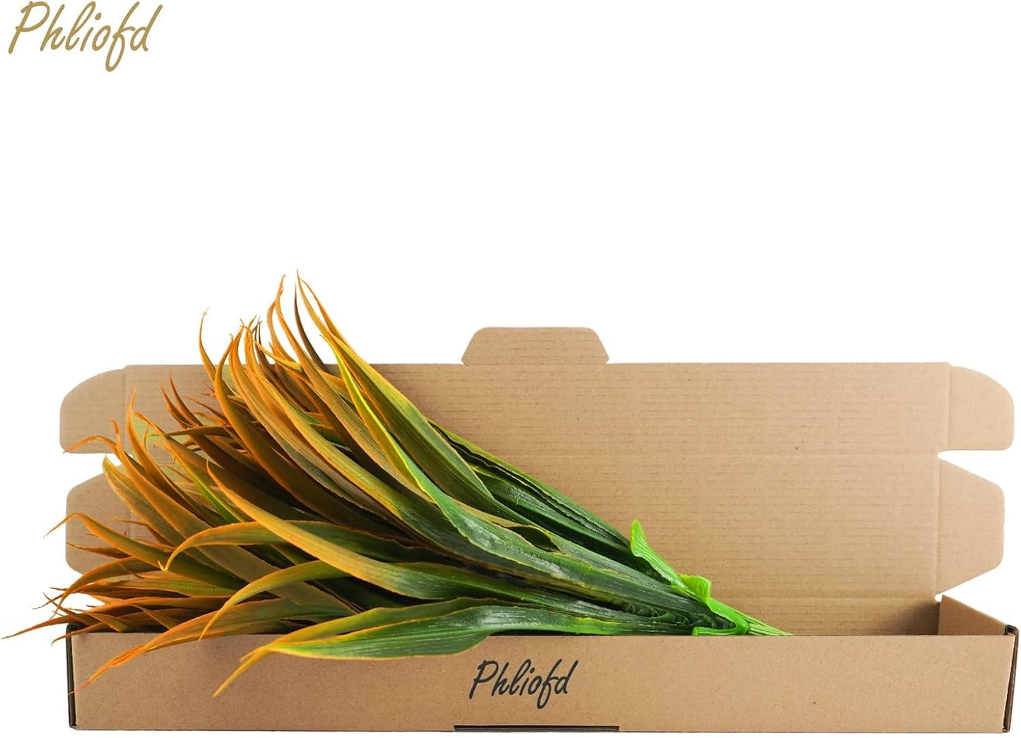 32 Pcs Artificial Grass Fake Plants 17.3in Outdoor Plastic Plants UV Resistant Greenery Fake Grass for Home Window Garden Office Patio Hanging Planter Pathway Front Porch Décor Orange Yellow