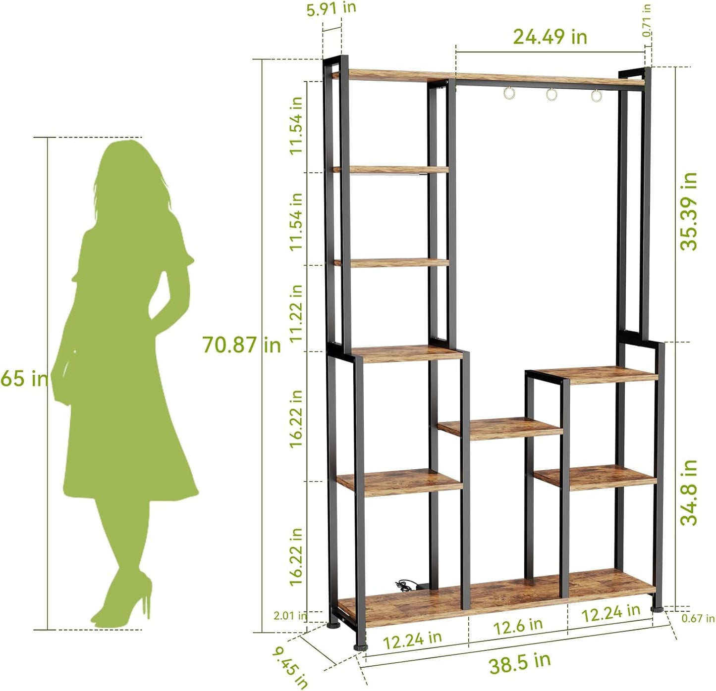 C2 Plant Stand Indoor with Grow Lights, Indoor Tiered Metal Plant Stand 70.87" Tall Plant Shelf with Hooks for Hanging, Plant Holder Display Shelves for Patio, Garden, Outdoor
