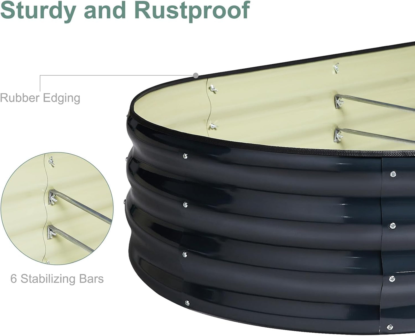 Galvanized Steel Raised Garden Bed 12" Tall Oval Galvanized Steel Raised Garden Bed - 7x3ft Oval Outdoor Planter Box with Rubber Edging (Grey)