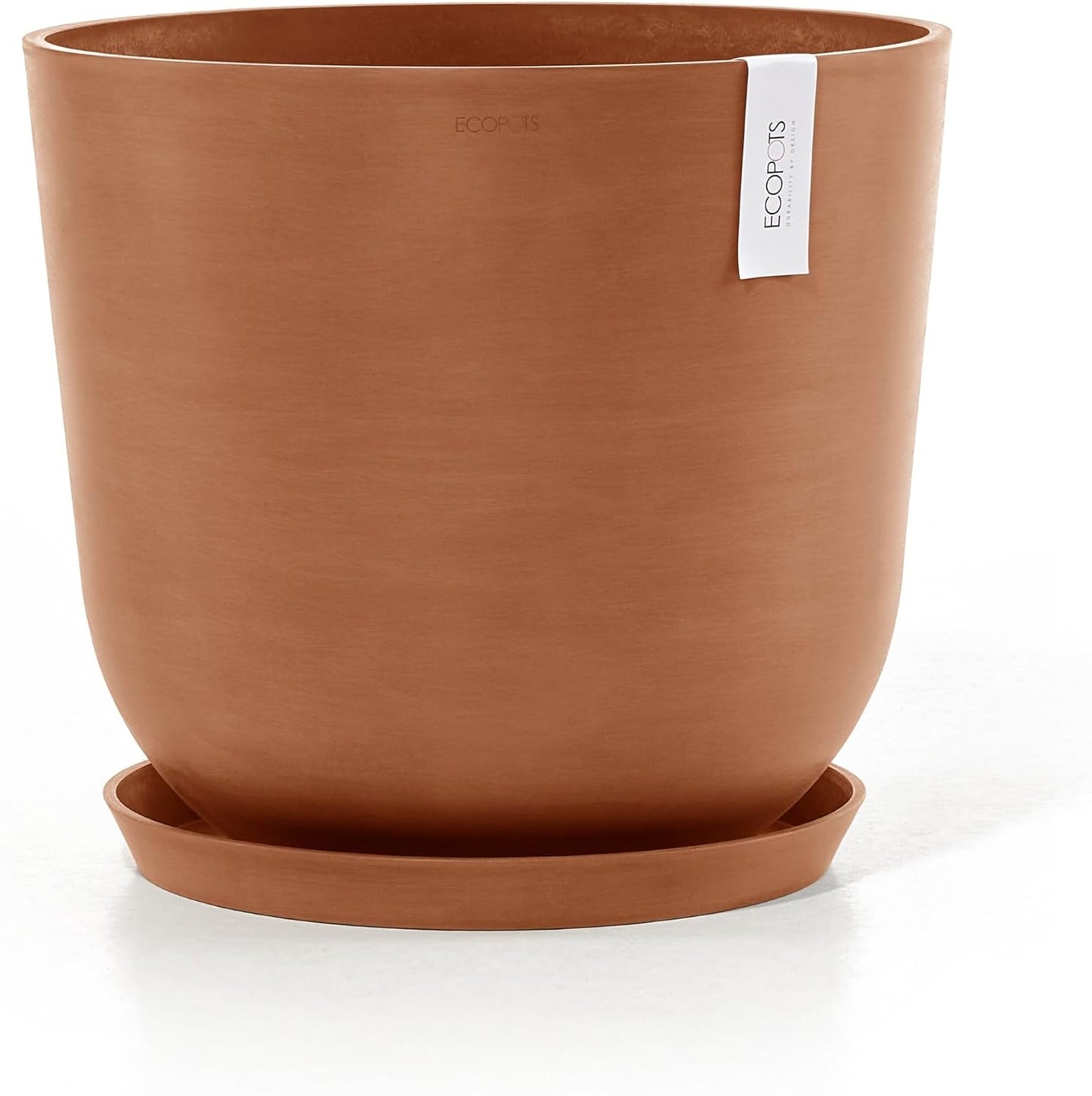 Ecopots Oslo Durable Modern Round Indoor/Outdoor Recycled-Based Composite Flower Pot Planter, Terracotta Color, 17.75"