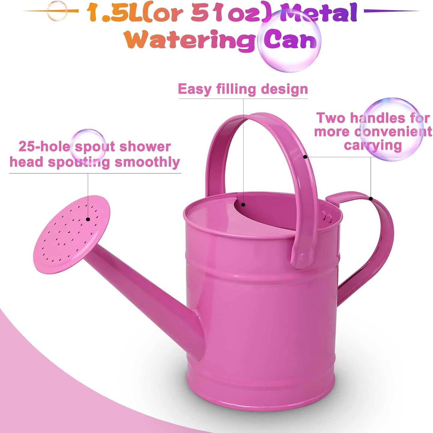 Finderomend 1.5 Liter Metal Watering Can,Iron Art for Kids Children Garden Watering Bucket Indoor Outdoor Home Office Gardening Plant Sprinkling Can (Pink)