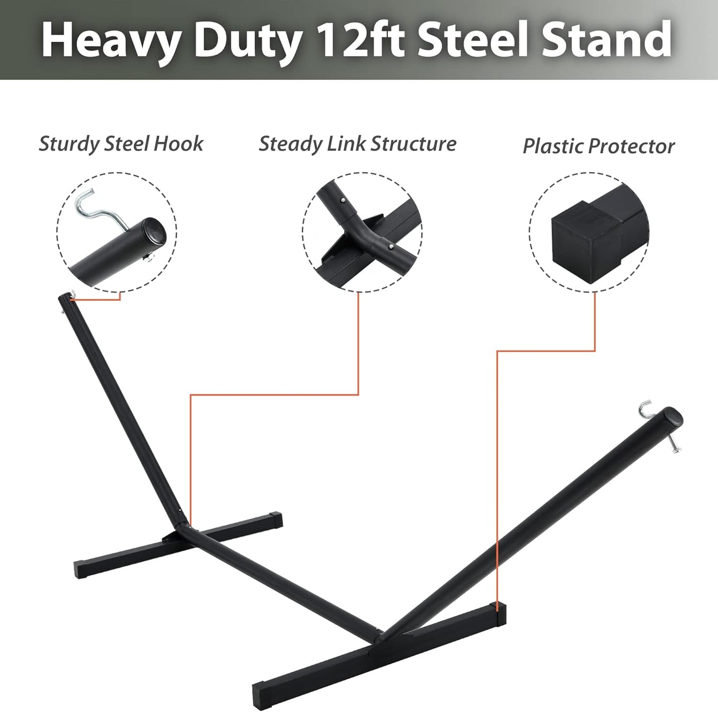 Two Person Hammock with Stand Heavy Duty, Outdoor Patio Hammock with Portable Steel Stand, Large Double Hammocks,480lbs Capacity.(Grey Stripes)