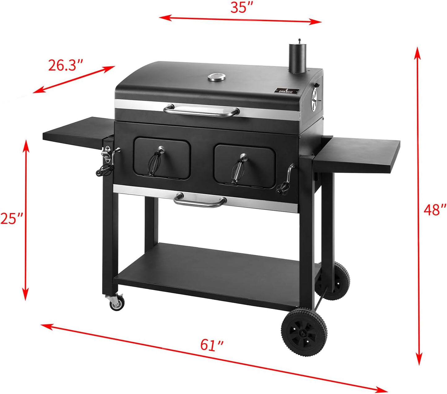 Charcoal Grill Outdoor BBQ Grill, Extra Large Cooking Area 794 Square Inches with Two Individual & Adjustable Charcoal Tray, Foldable Side Tables for Outdoor Cooking Backyard Camping Picnics By DNKMOR
