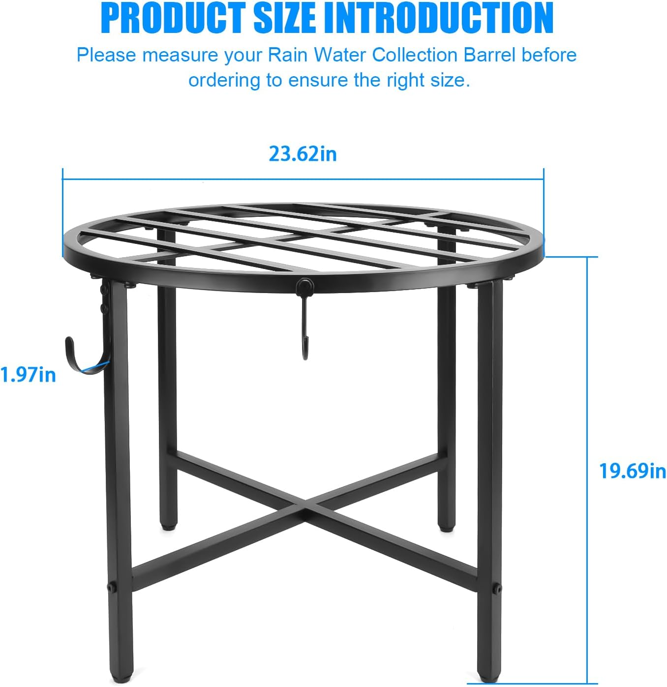 Z8 Rain Barrel Stand with Bucket & Hose Hooks Heavy Duty Water Collection Base Suitable for 45/50/55 Gallon Outdoor Rain Barrel