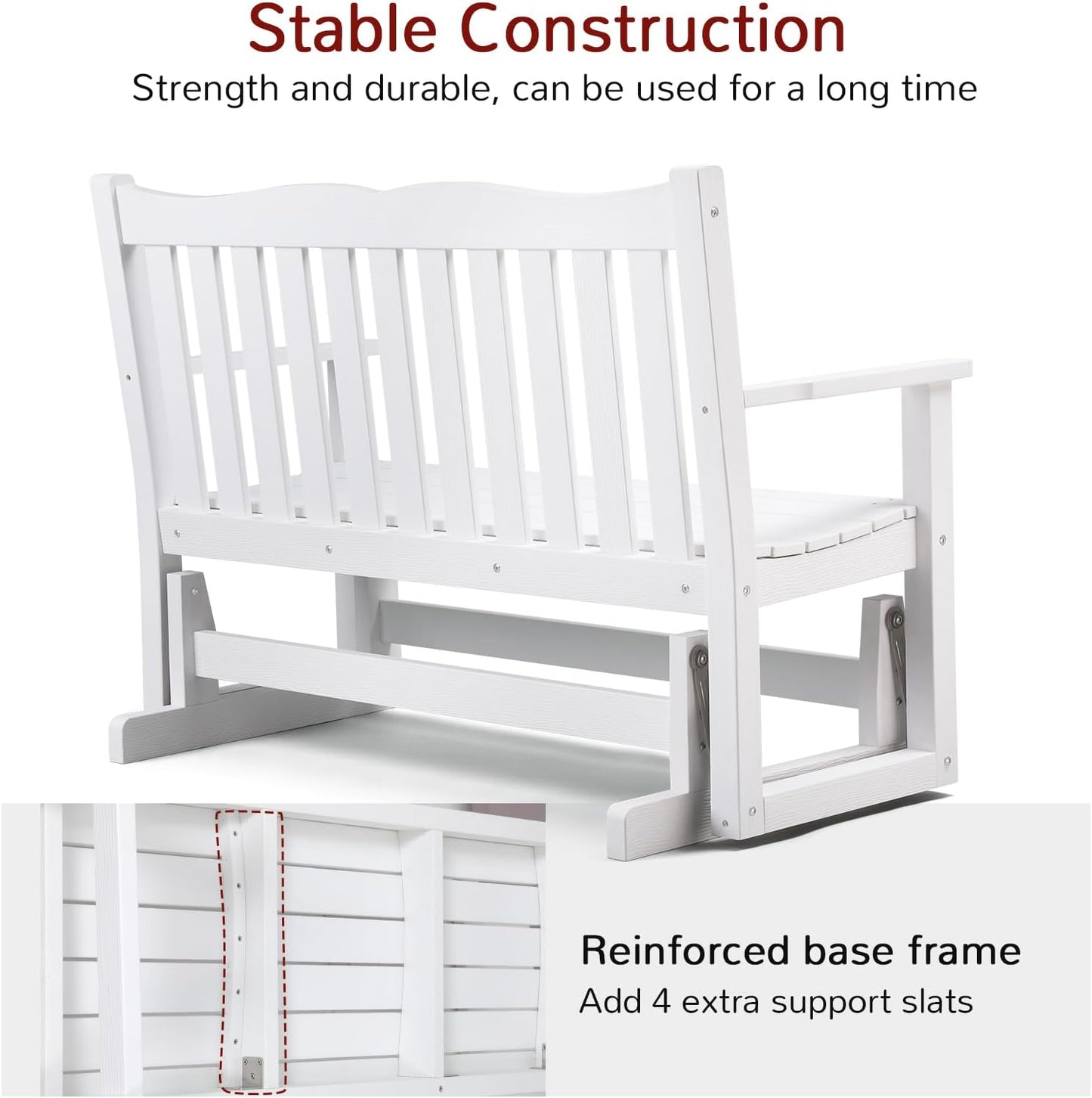 Stoog Outdoor Glider Benches Set of 2, All-Weather Patio Glider with 800 lbs Weight Capacity, Never Fade or Rot, for Porch, Backyard, and Garden, White