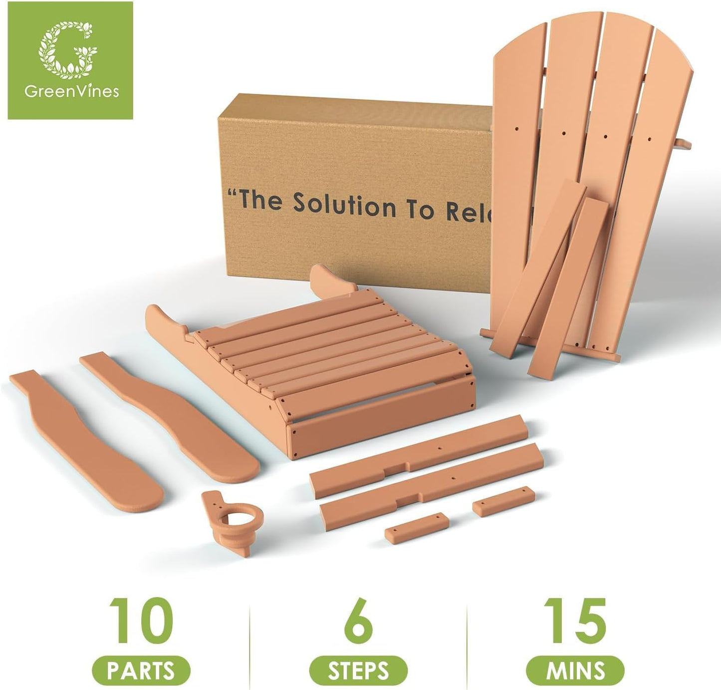 GREENVINES Folding-Adirondack-Chair | HDPE Plastic | Fire Pit Chairs | All Weather | Cup Holder | Teak | for Deck Backyard Patio Outdoor Garden