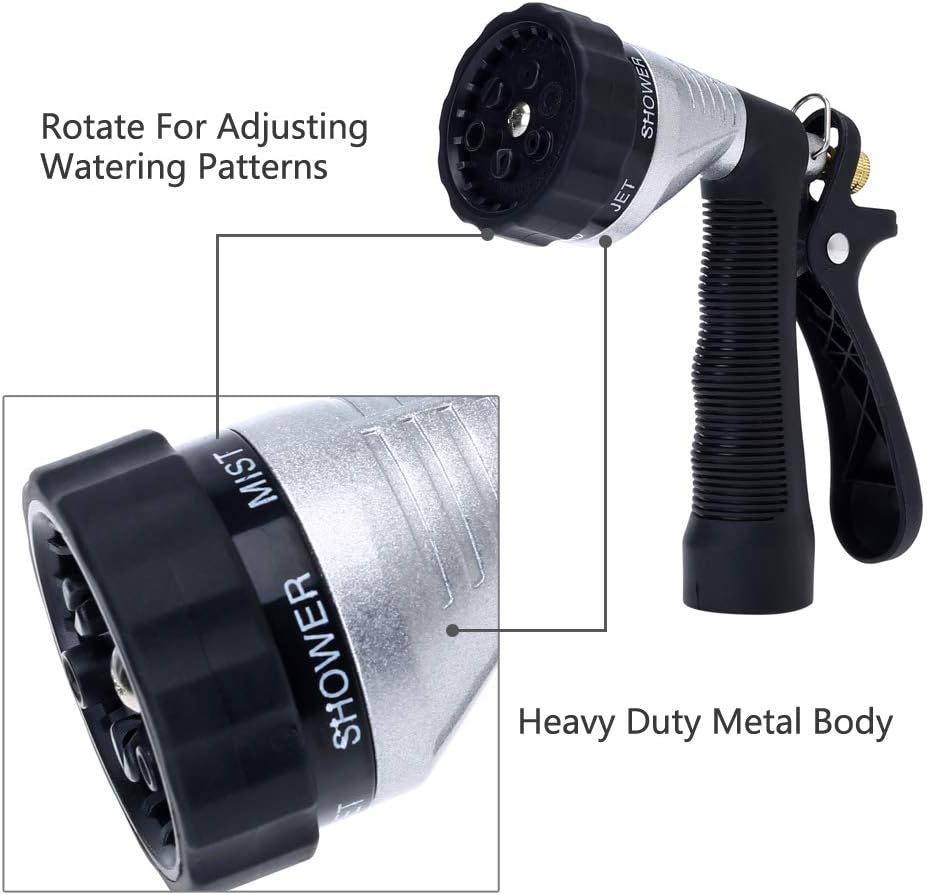 GREEN MOUNT Water Hose Nozzle Spray Nozzle, Metal Garden Hose Nozzle with Adjustable Spray Patterns, Perfect for Watering Plants, Washing Cars and Showering Pets