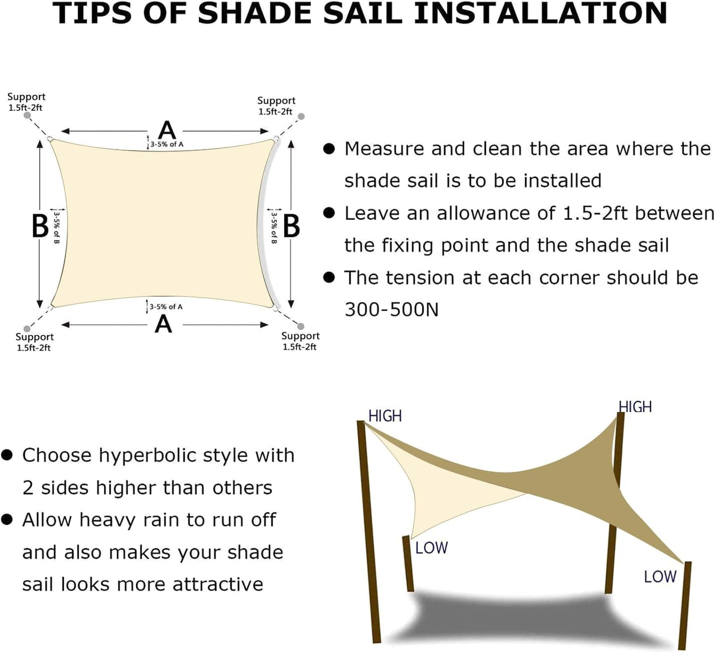 KANAGAWA 18'X18' Cream Custom Size Sun Shade Sail Square UV Block Canopy Cover for Patio Backyard Lawn Garden Outdoor (Customized Available)