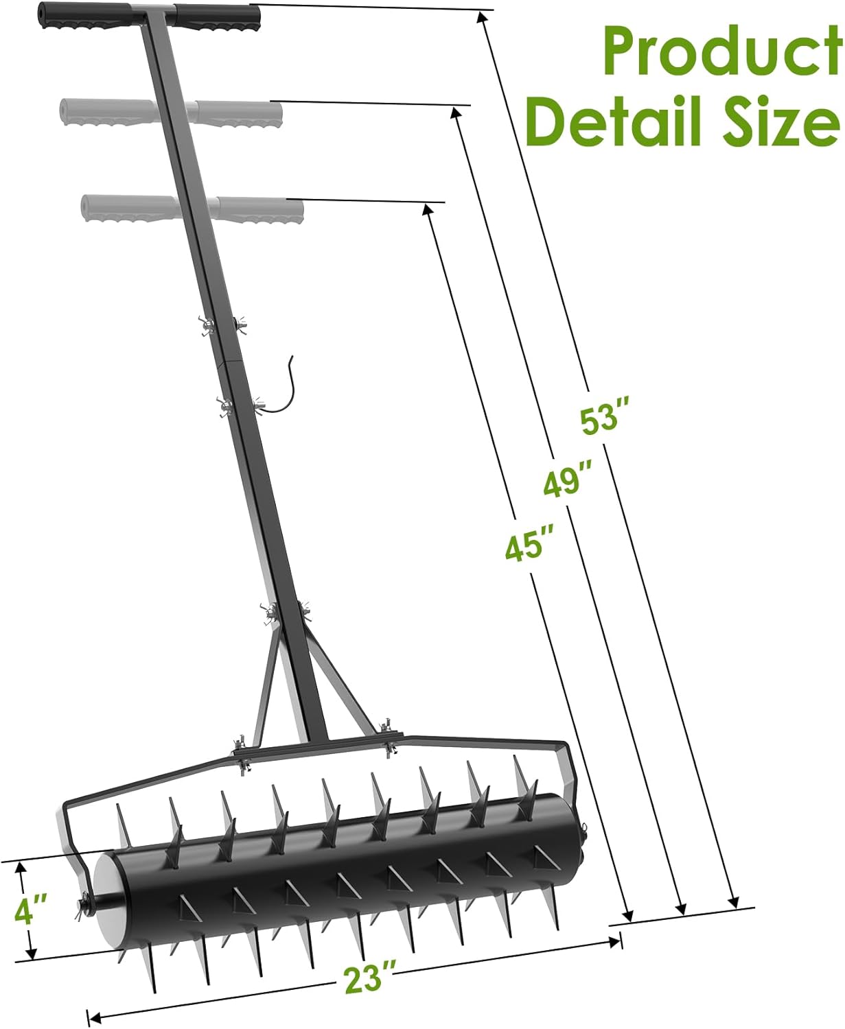 Seeutek 23 Inch Rolling Lawn Aerator - Upgraded Heavy Duty Aerator Lawn Soil Penetrator Spikes w/ 3 Adjustable Height Handles, Manual Aerator Lawn Tool for Garden Yard