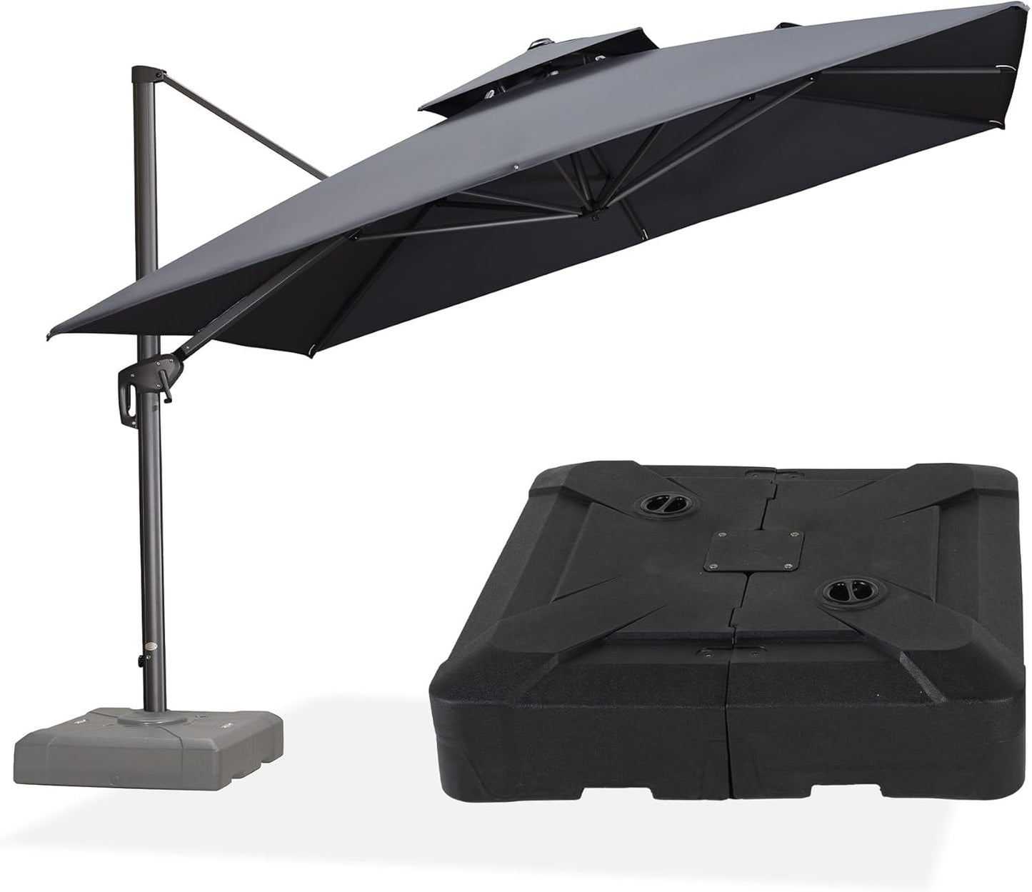 PURPLE LEAF 11 FT Patio Umbrella with Base Outdoor Cantilever Large Offset Umbrella Hanging Double Top Square Umbrella with 360° Rotation Tilting for Garden Deck Backyard Pool Grey