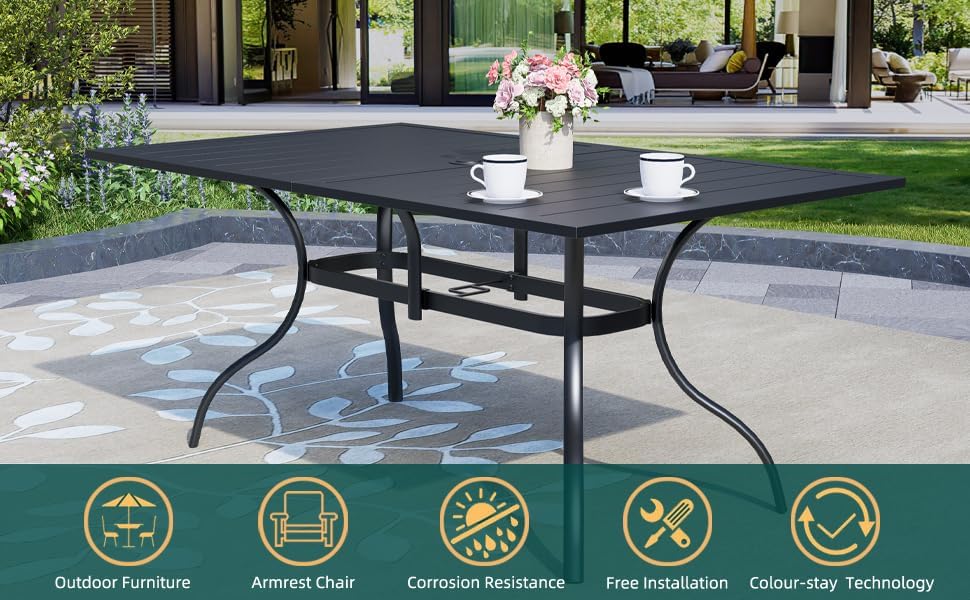 7-Piece Outdoor Patio Dining Set, 6 Stackable Patio Chairs & Rectangular Dining Table with All Weather Frame Furniture Set - Beige Gray