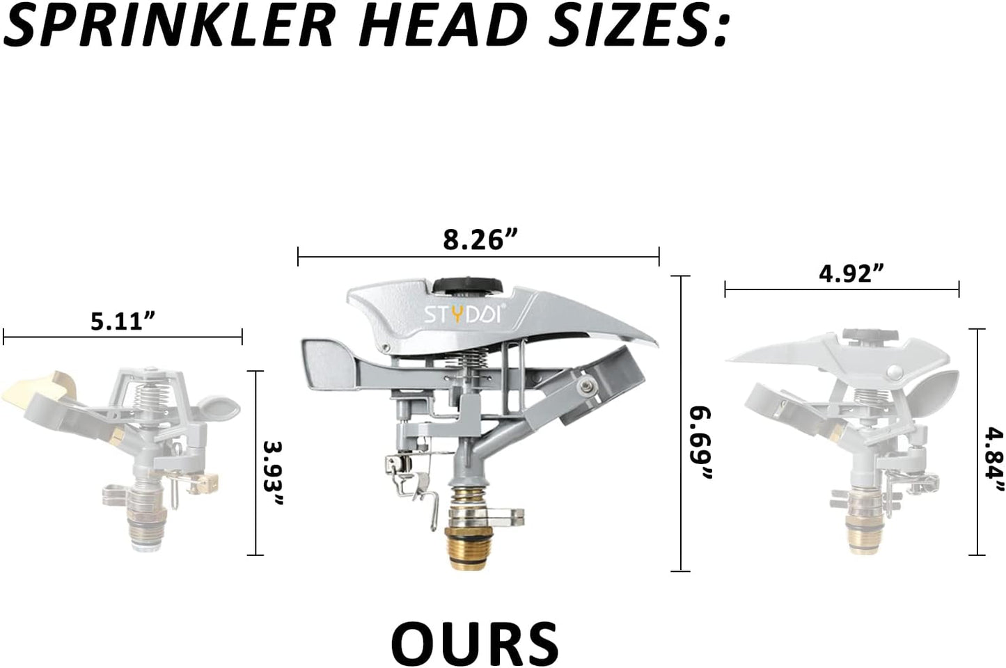 STYDDI Professional Heavy Duty Pulsating Sprinkler on Metal 3-Pronged Step Spike, Metal Pro Adjustable Circular Sprinkler for Large to Extra Large Yard, Areas, Lawn, Coverage up to 8500 Sq.FT