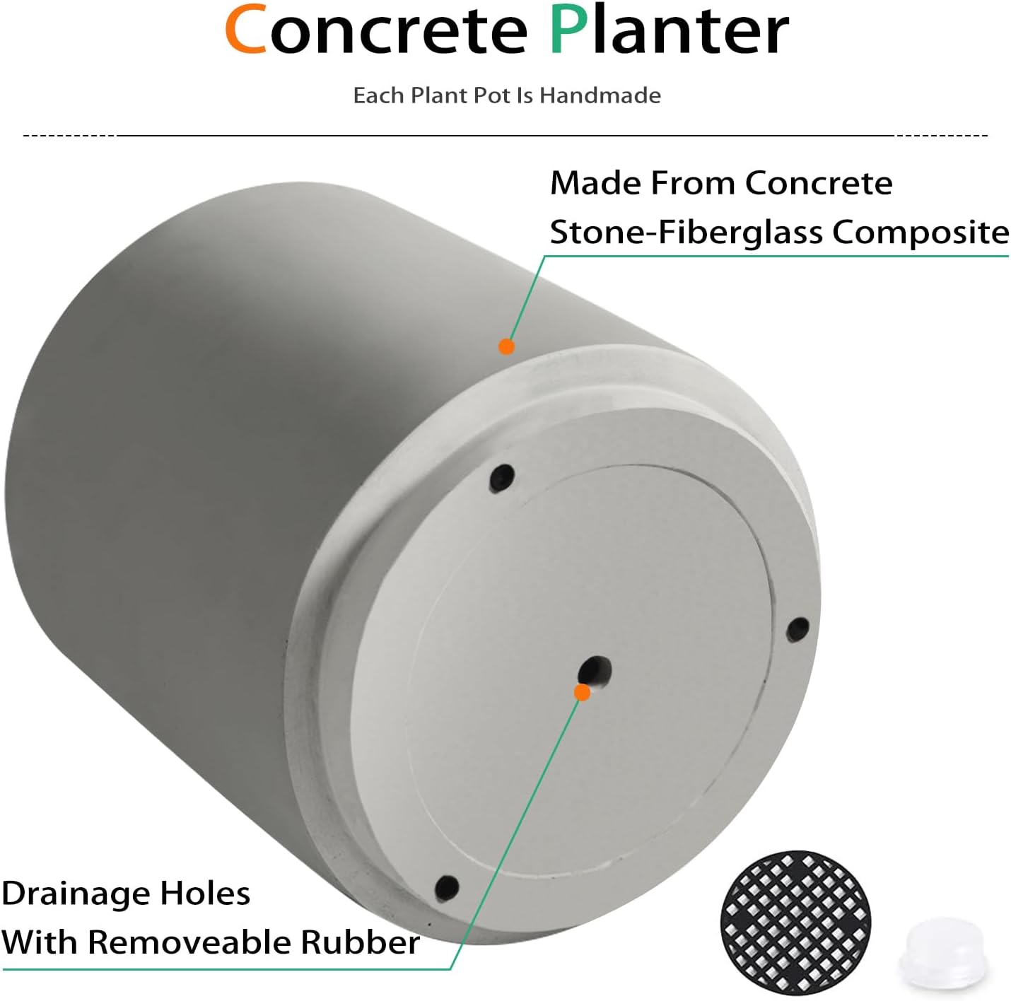 Round Concrete Planter Outdoor Indoor, Large Cement Plant Pots for Flowers (Gay, 12 inch)