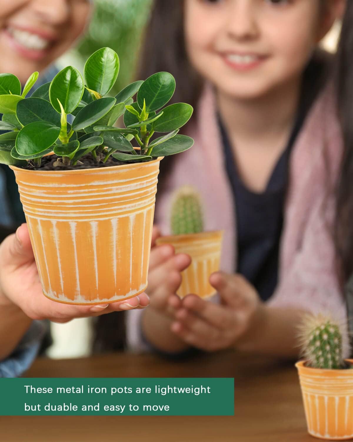 vensovo 7 Inch Orange Metal Rustic Flower Pots - 6Pcs Medium Galvanized Planters with Drainage Hole and Rubber Plug, Rustproof Metal Bucket Plant Pots Farmhouse Vintage Style for Decor