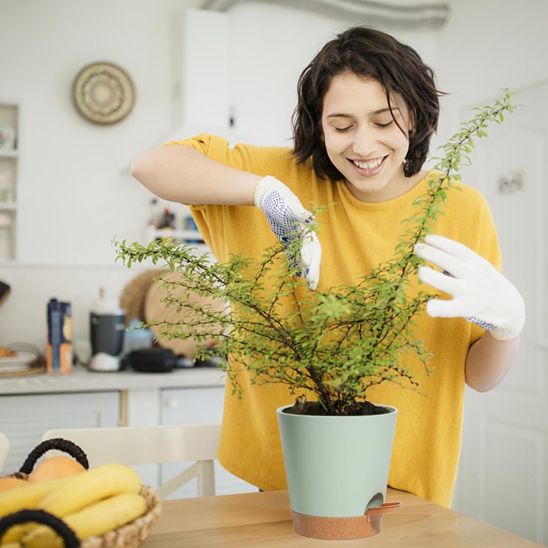 Self Watering Pots, Flower Planting Pots for Indoor Outdoor Plants, African Violet, Flowers, Succulent,Cactus Plant Pots with Drainage Holes Green Plastic Pots Gift Idea For Lazy people House Decor