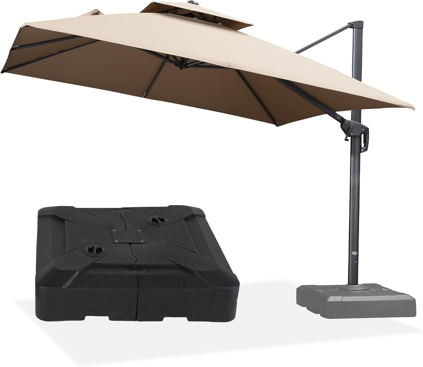 PURPLE LEAF 10 FT Patio Umbrella with Base Outdoor Cantilever Large Offset Umbrella Hanging Double Top Square Umbrella with 360° Rotation Tilting for Garden Deck Backyard Pool Taupe