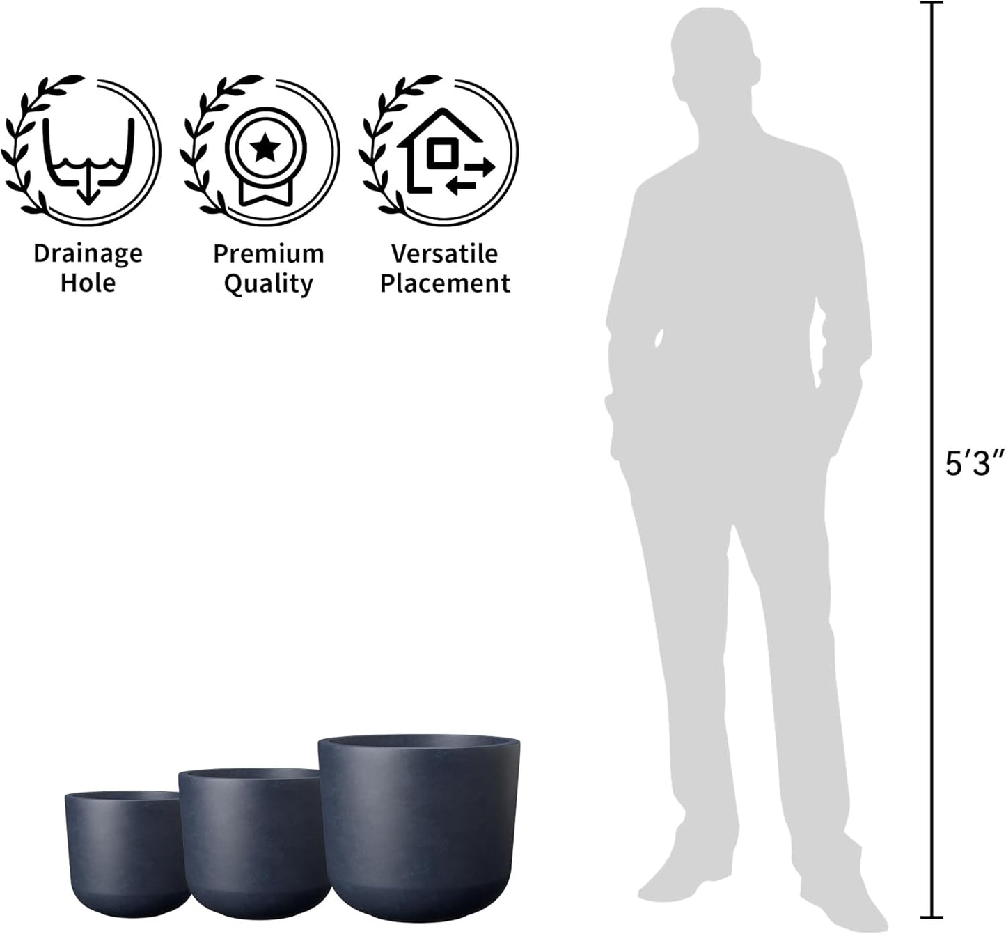 Kante Round Concrete Planter, 11 Inch Dia Classic Style Large Plant Pot with Drainage Hole for Indoor & Outdoor Plants, Ideal for Home, Patio, Garden, Charcoal