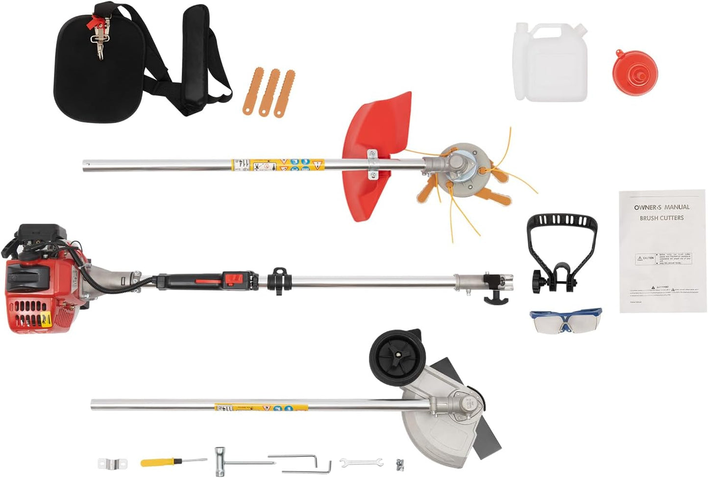 2 Stroke 26cc Gasoline Weed Trimmer Brush Cutter Lawn Edger Grass Weed Eater, Gas Weed Trimmer Gas Weedeaters Grass Trimmer Cordless Gasoline Power w/ 2 Blade Heads