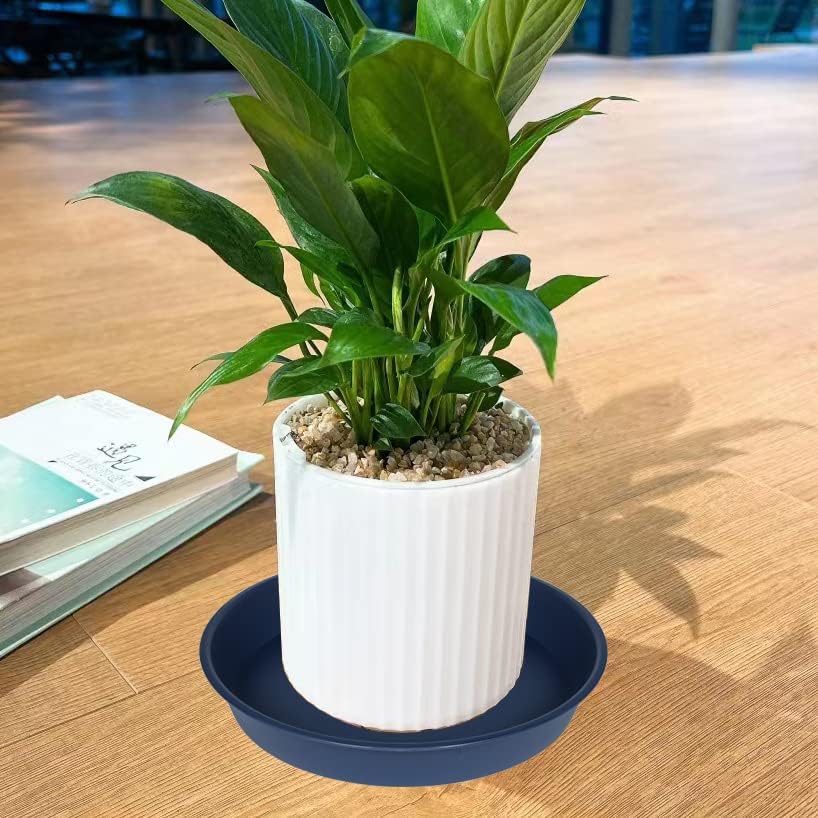 4 Pack of 18 19 inch Plant Saucer Drip Tray (16.6 inch Base), Heavy Duty Deep Plant Saucers for Pots, Plastic Flower Planter Water Trays for Indoors Outdoor (19", Blue)