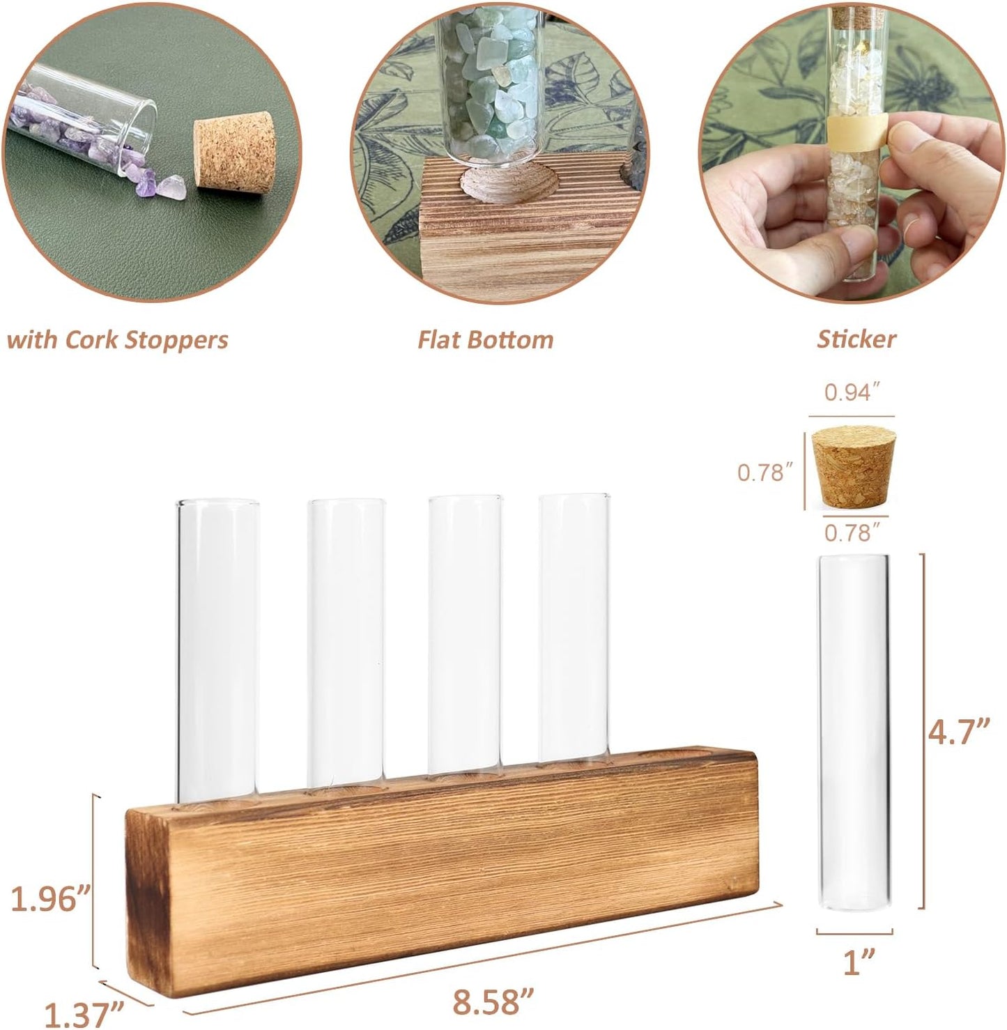 KAXYEW Glass Test Tubes with Cork Stoppers, Small Clear Glass Test Tube Plants Propagation Station for Scientific Experiments, Plant Cuttings Handmade Crafts Party Candy Storage