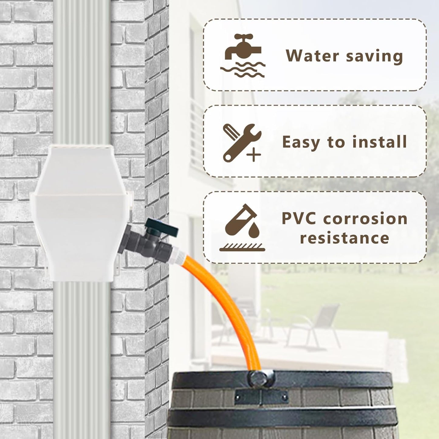 Rain Barrel Diverter Kit - Rainwater Collection System Fits 2x3 or 3x4 Inch Downspout with Filter and PVC Spigot