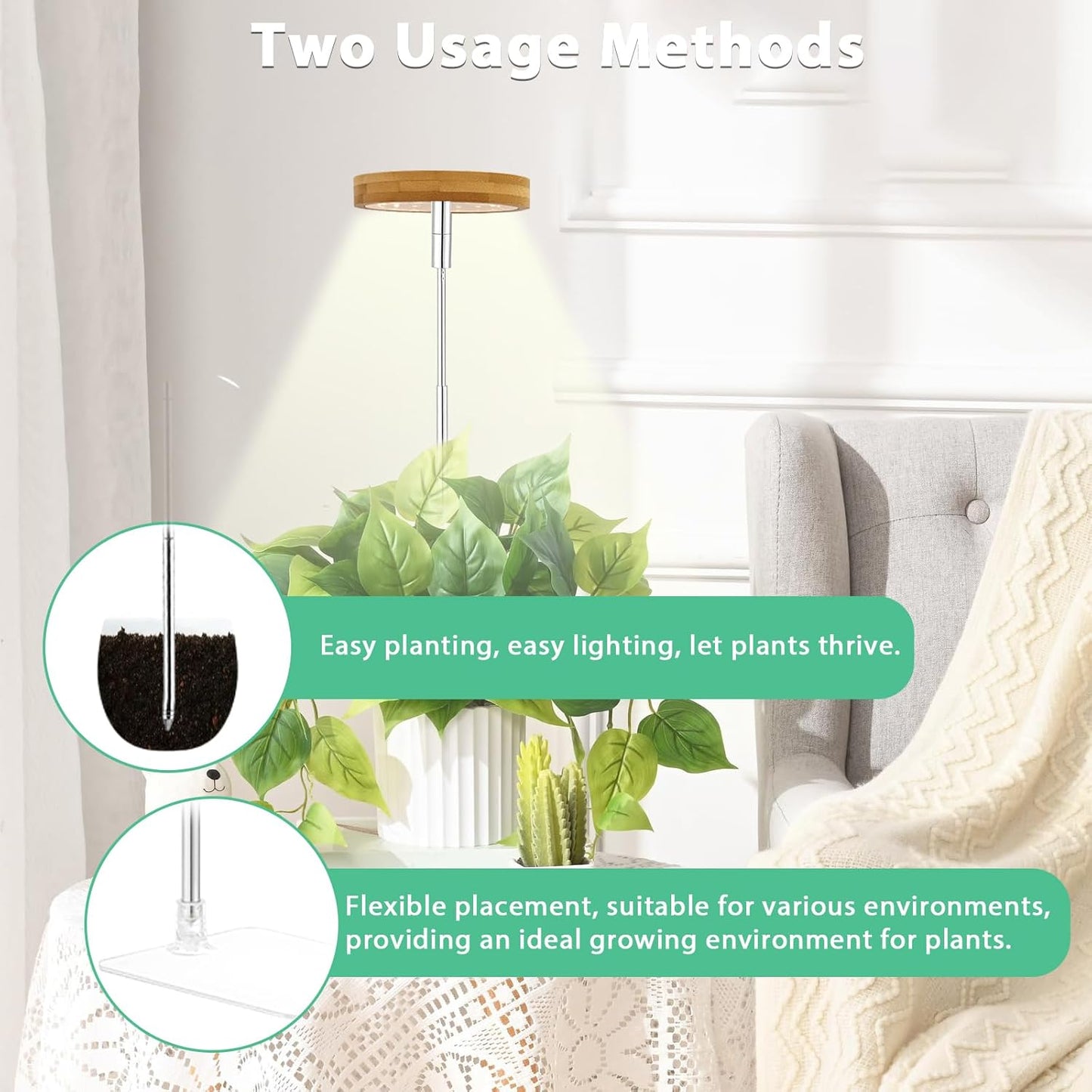 yadoker Halo Plant Grow Light, LED Growing Light Full Spectrum for Indoor Plants,Height Adjustable, Automatic Timer, 5V Low Safe Voltage,Idea for Small Plants