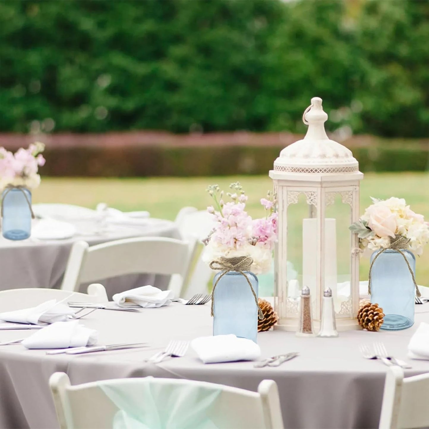 Vintage Glass Flower Vase,12 Pack Blue Farmhouse Glass Centerpiece Vases Mason Jars for Weddings, Parties & Home Decor Bulk (12, Blue)