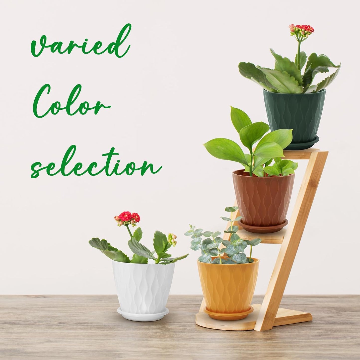 4 inch Plant Pots, 5 Pack Flower Pots Outdoor Indoor, Planters with Drainage Holes and Tray Saucers((Multicolor)