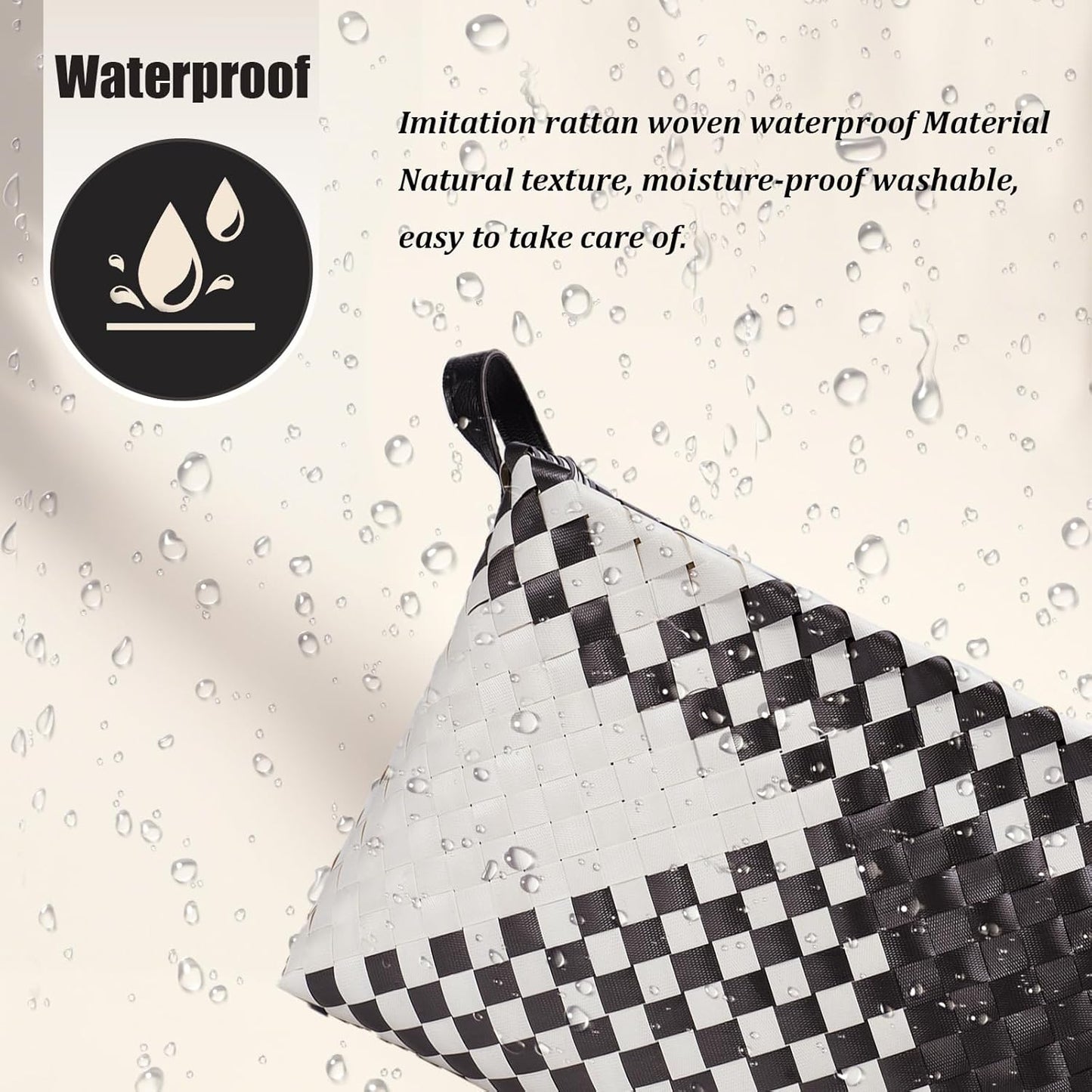 BROWNLILY Handwoven Clothes Basket Laundry Hampers Large Wicker Storage Baskets for Shelves Blankets Closet Storage Bins Car Bedroom Bathroom Organizers and Storage Bath (Pack of 4, Beige & Black)