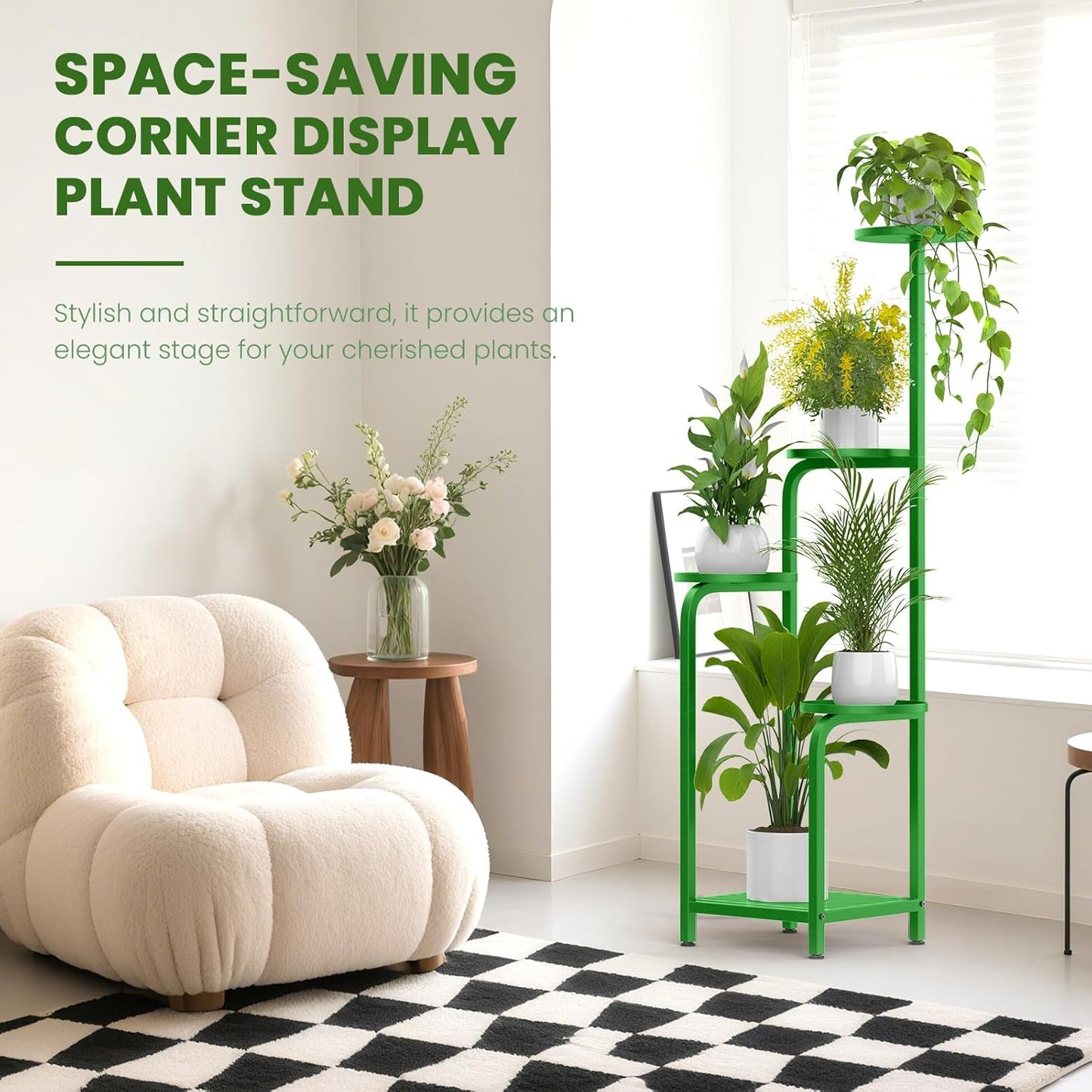 TOSKING 5 Tier Tall Plant Stand Indoor Outdoor, Heavy Duty Corner Shelf for Plants & Decor, Space Saving 3.9FT Metal Flower Pot Stand for Balcony, Garden, Living Room, Patio (Green)