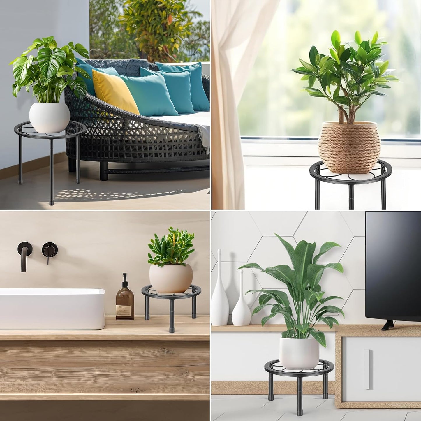 5 Pack Metal Plant Stand, Anti-Rust Iron Plant Stands for Indoor and Outdoor, Heavy Duty Flower Pot Stands for Multiple Plant, Black Potted Plant Holder for Garden Home (5 Pack Black)